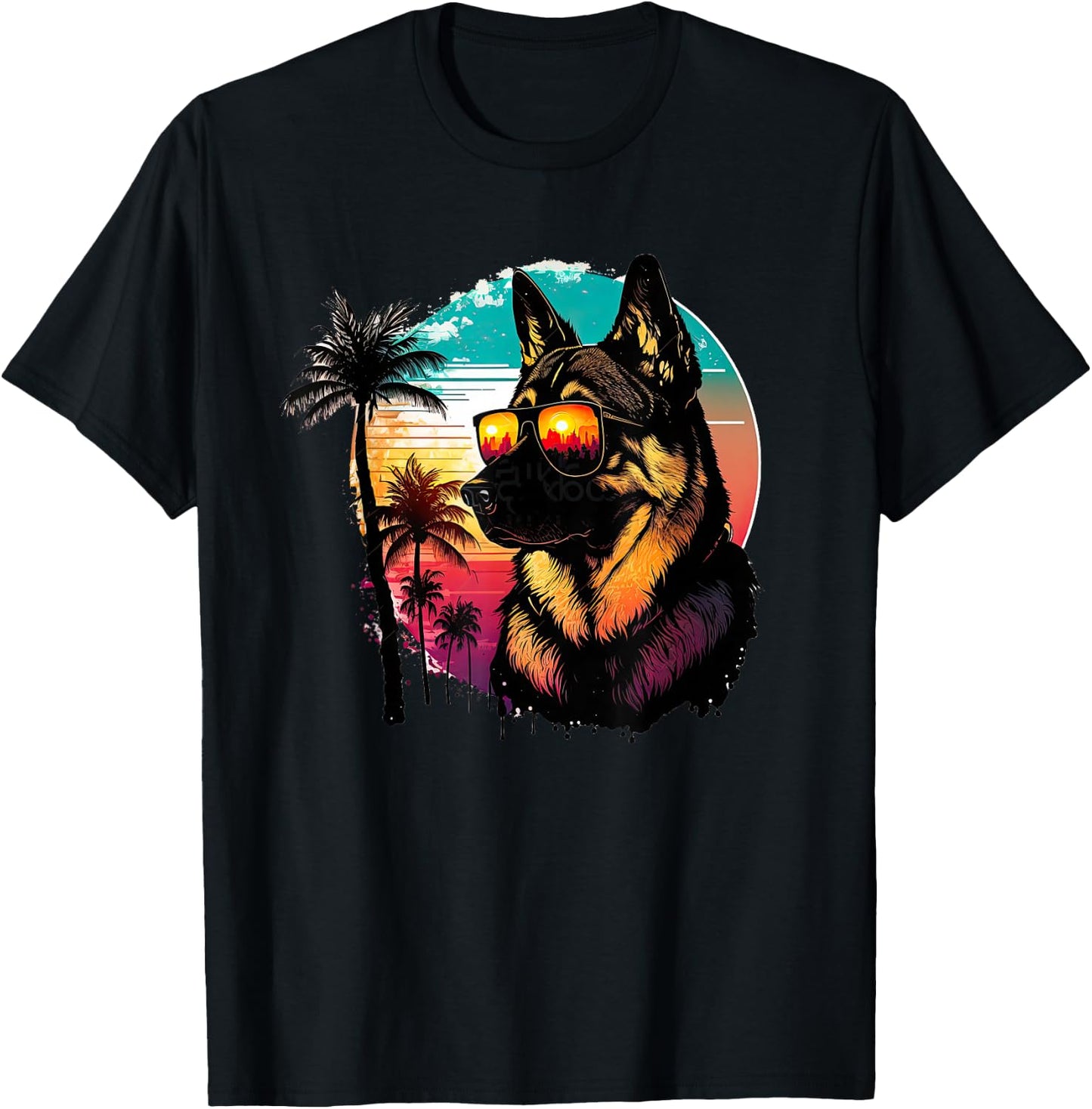 Funny German shepherd Dog Sunglasses Sunset vintage T-Shirt - T-Shirt | Black