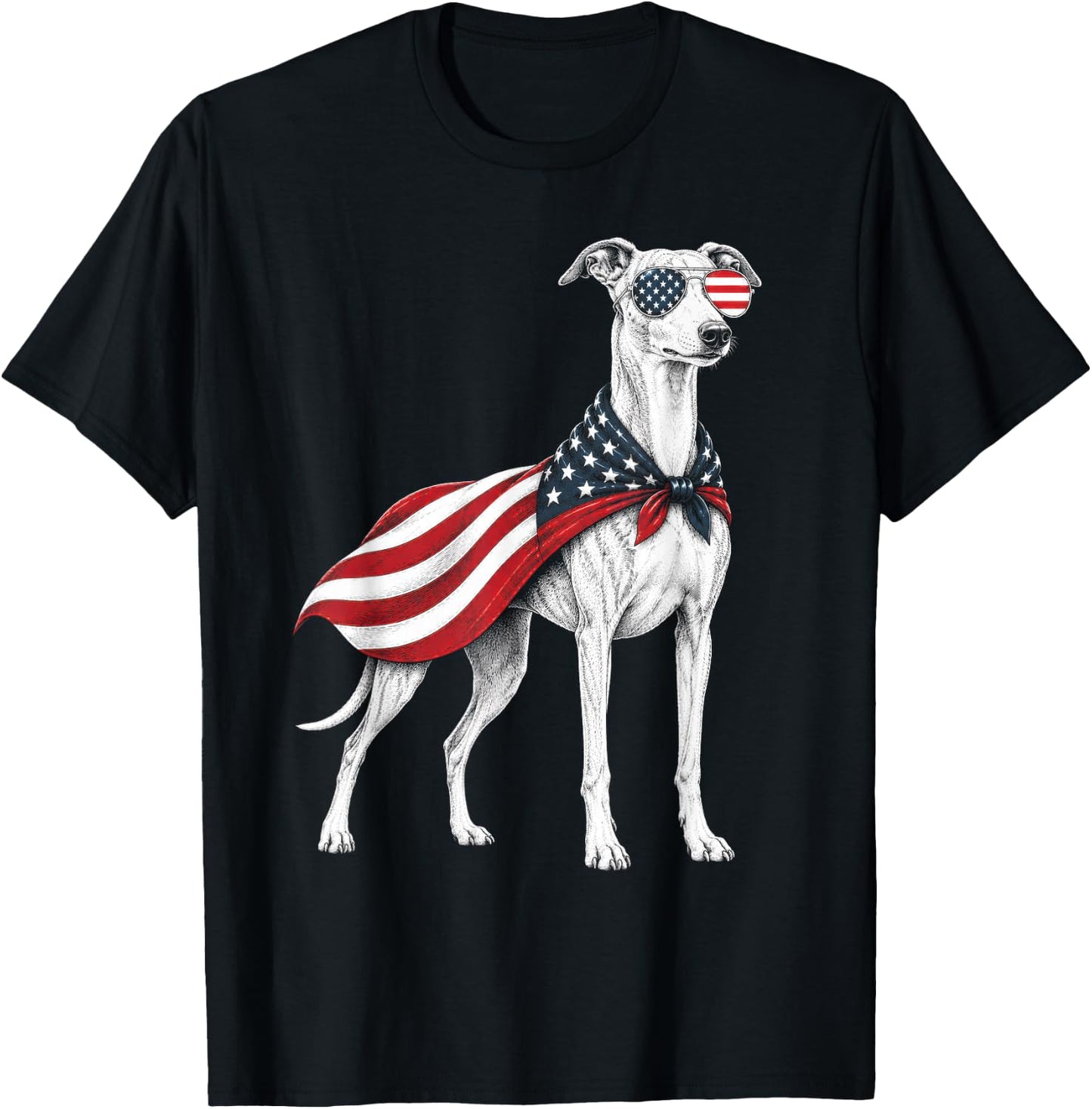 Whippet 4th of July US American Flag Dog Patriotic T-Shirt - T-Shirt | Black