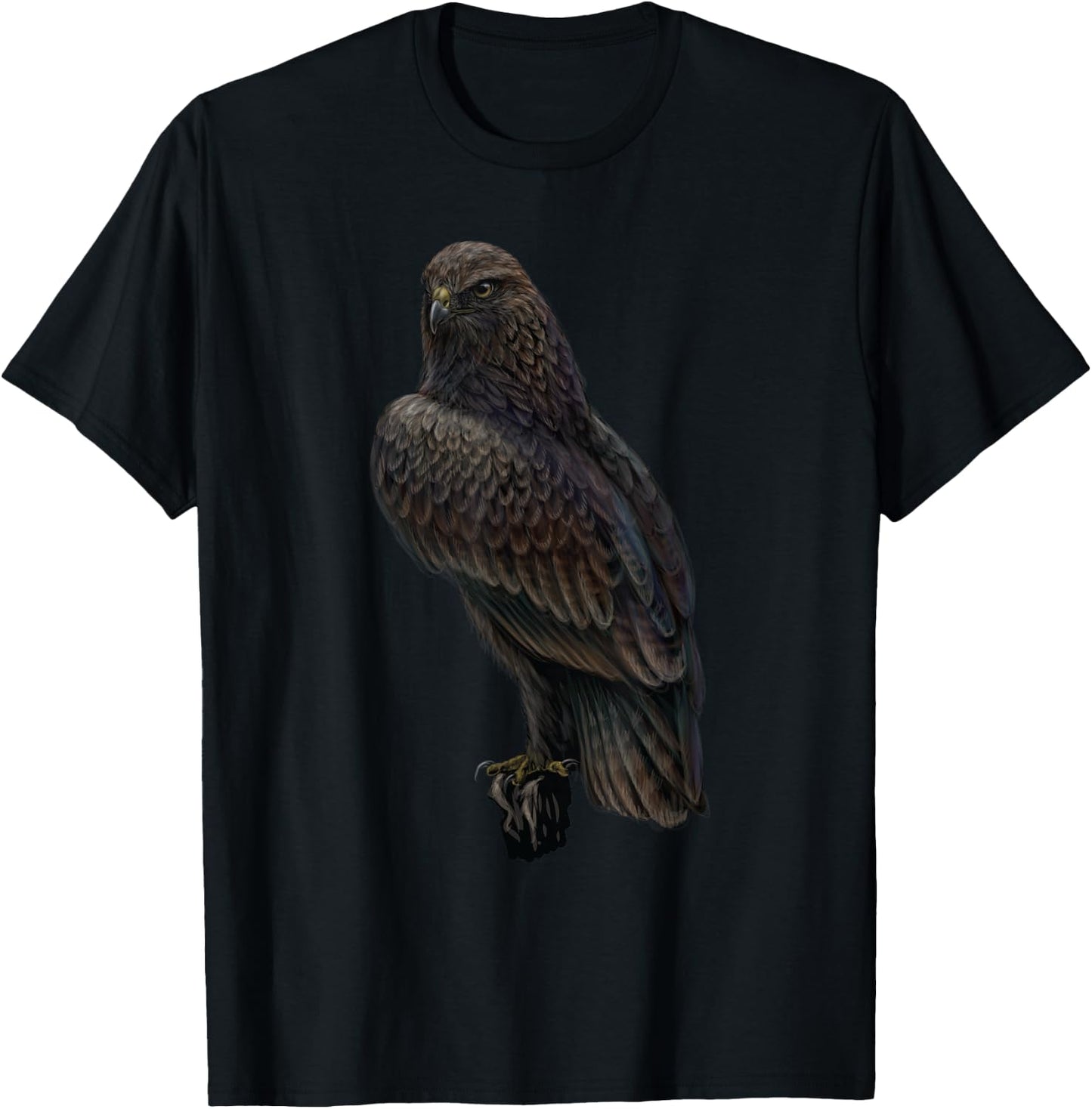 realistic Hawk bird sitting on branch for lover Ornithology T-Shirt - T-Shirt | Black