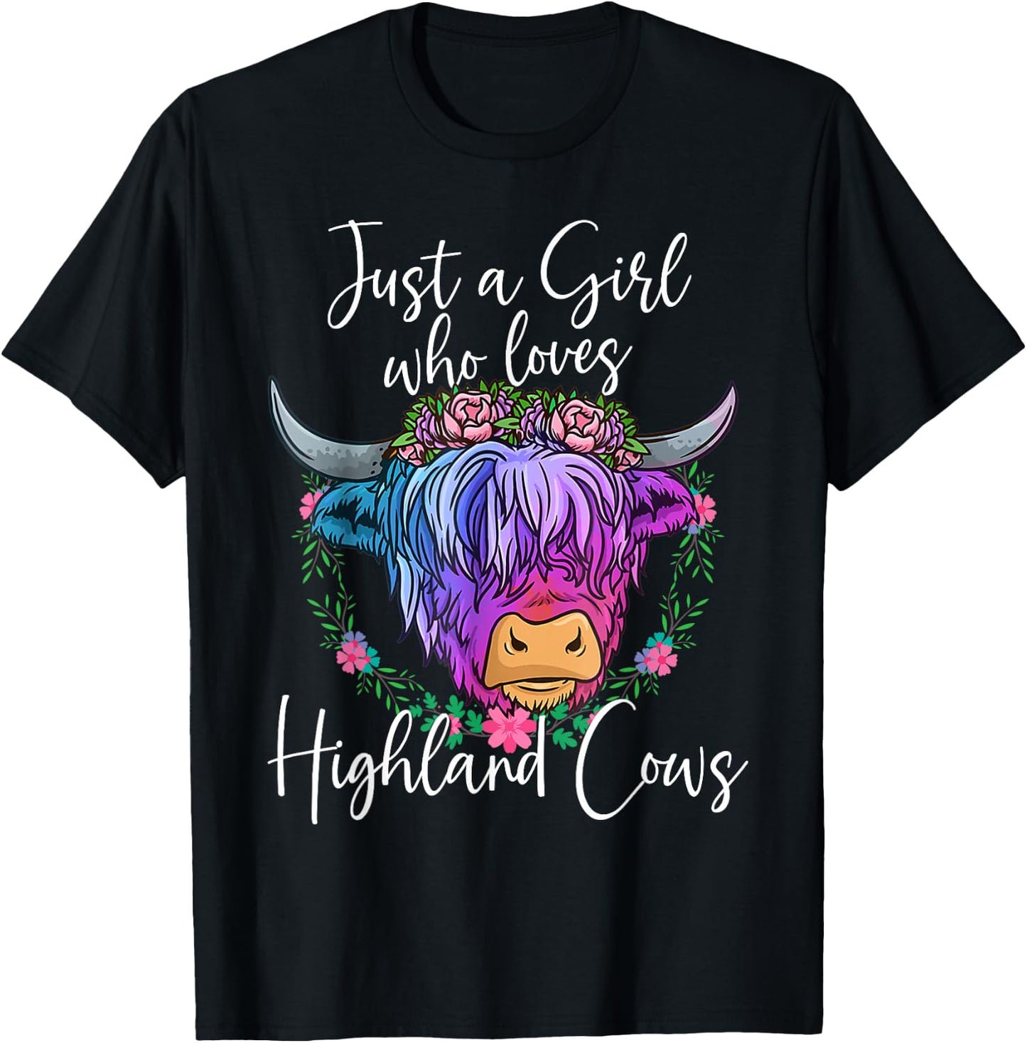 Highland Cow Gifts Women Just a Girl Who Loves Highland Cows T-Shirt - T-Shirt | Black