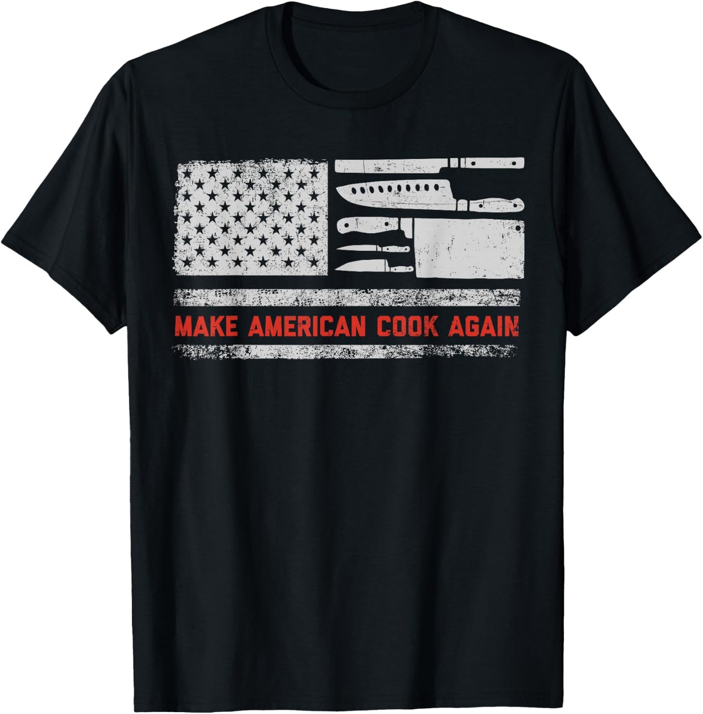 Chef American Flag Make America Cook Again Funny 4th of July Women Kids Men T-Shirt - T-Shirt | Black