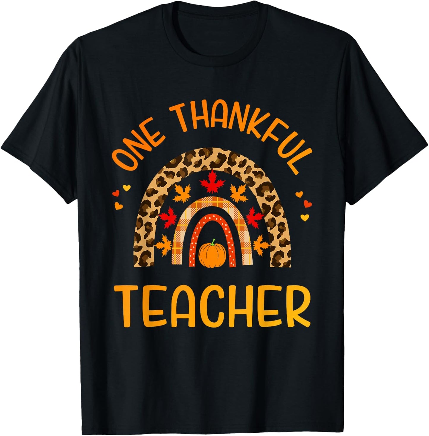 One Thankful Teacher with Leopard Rainbow for Thanksgiving T-Shirt - T-Shirt | Black