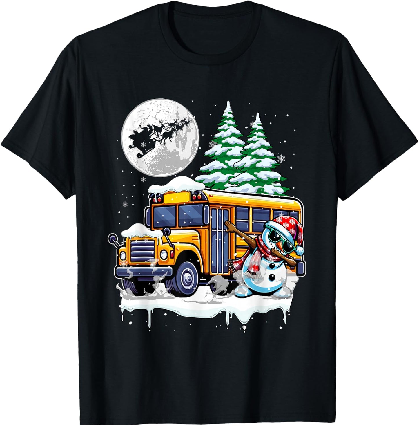Dabbing Snowman On School Bus Christmas Driver Lover Kids T-Shirt - T-Shirt | Black