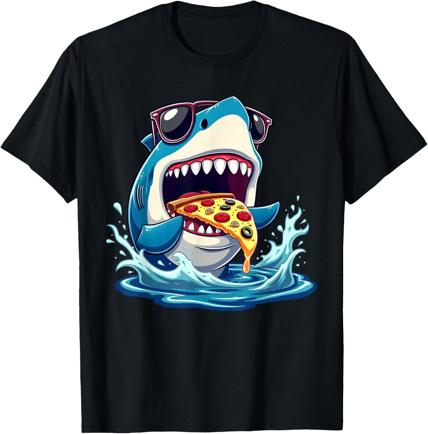 Pizza Eating Shark Kids Boys Food Lovers Jawsome Shark T-Shirt - T-Shirt | Black