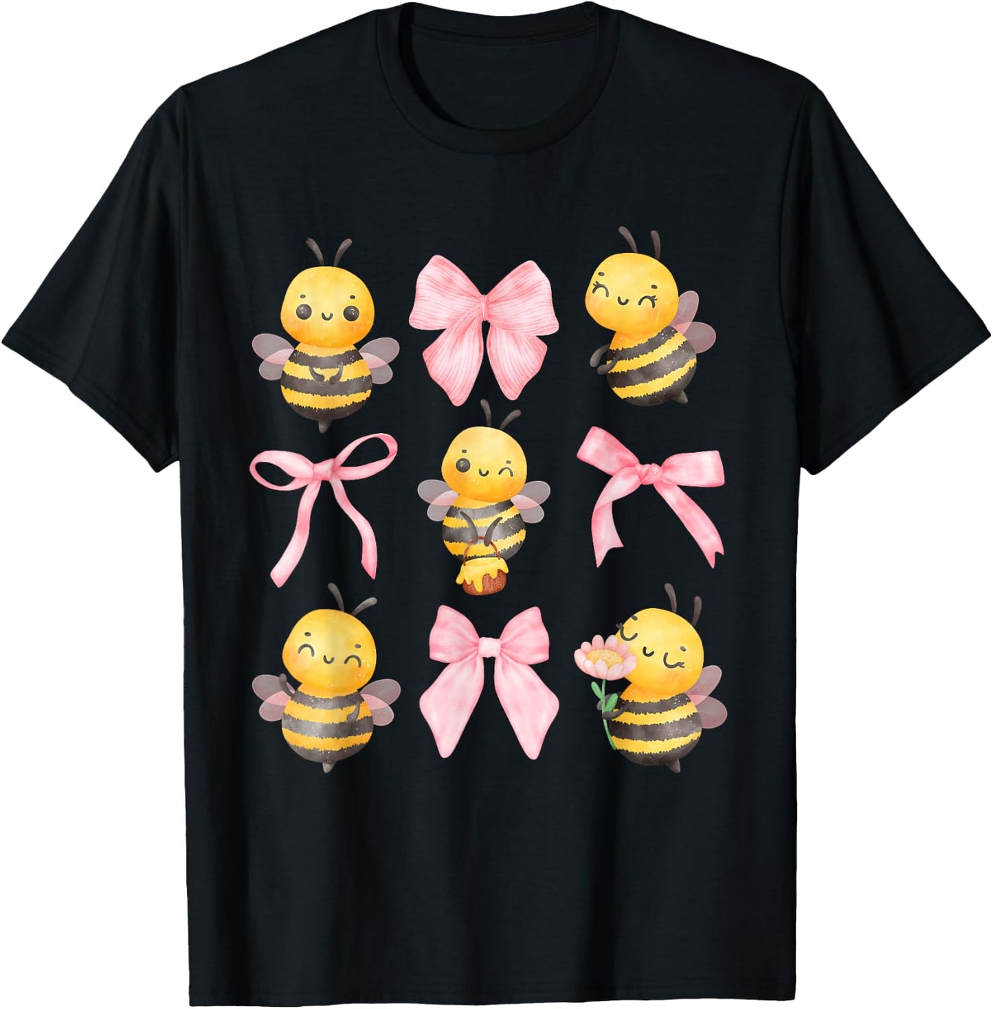 Coquette Bee Pink Bow Bumblebee Theme Birthday Girls T-Shirt - T-Shirt | Black