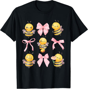 Coquette Bee Pink Bow Bumblebee Theme Birthday Girls T-Shirt - T-Shirt | Black