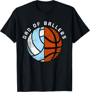 Dad Of Ballers Funny Basketball Volleyball Dad T-Shirt - T-Shirt | Black