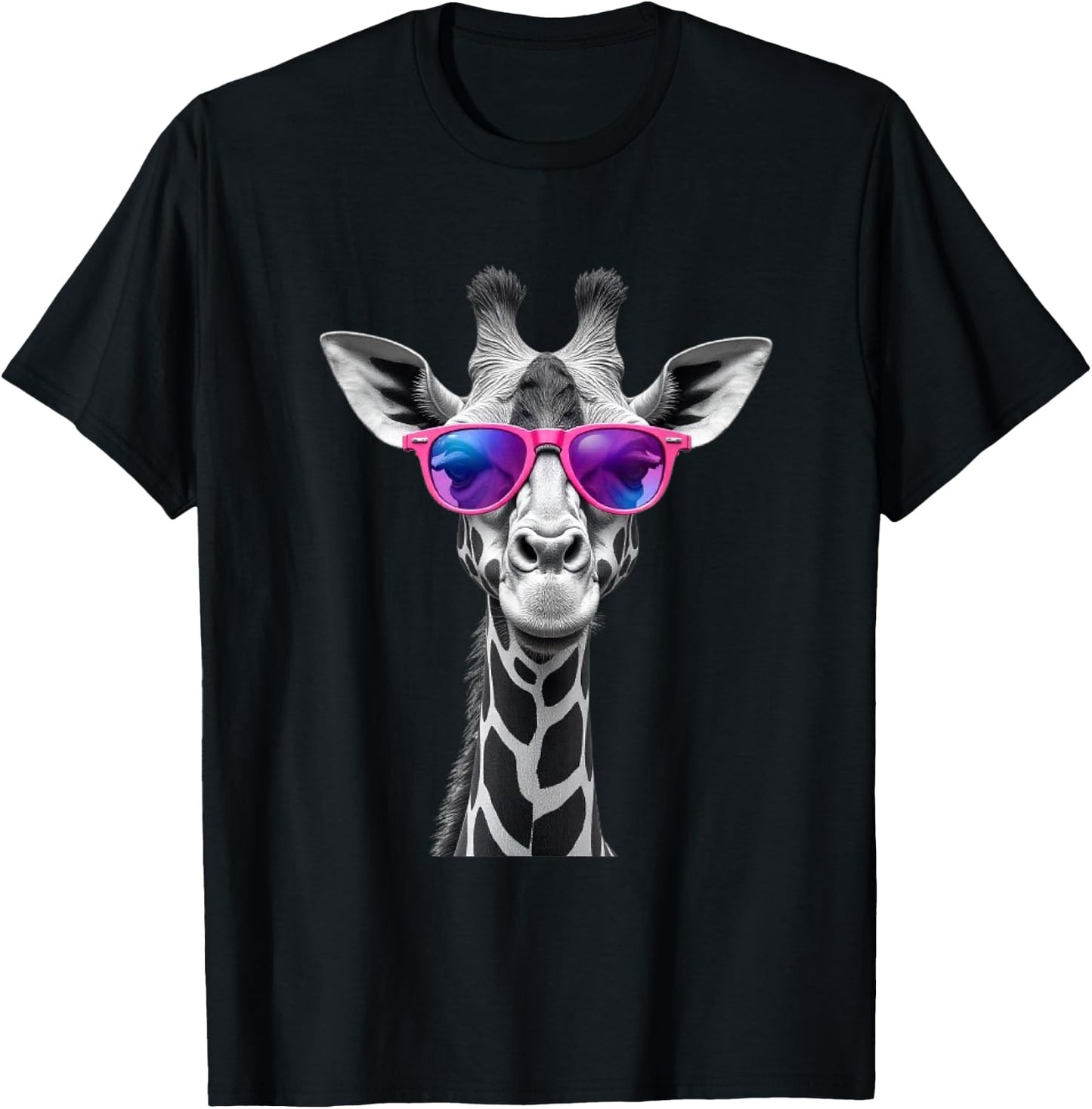 Funny Giraffe Pattern - Giraffe with Glasses T-Shirt - T-Shirt | Black