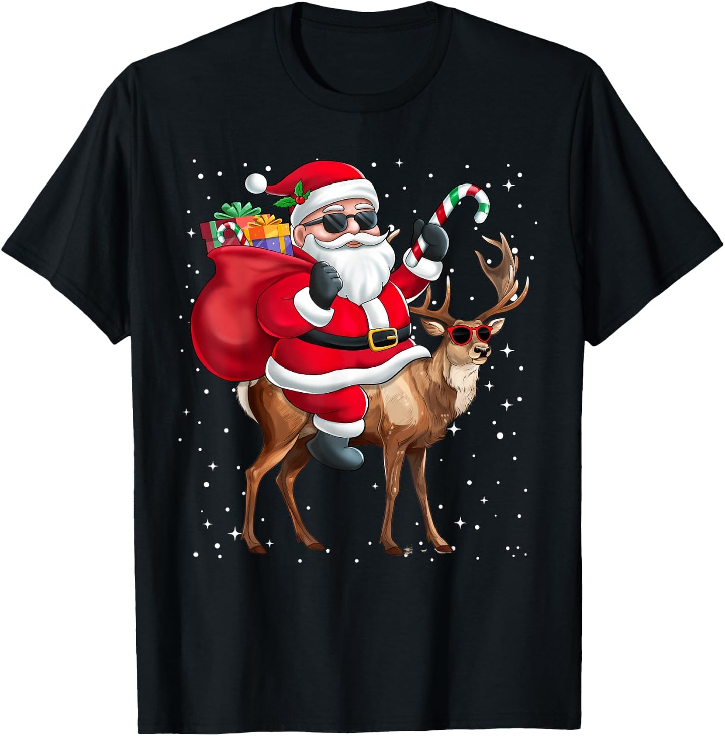 Santa Claus Riding A Reindeer Christmas Boy Girl Kids T-Shirt - T-Shirt | Black