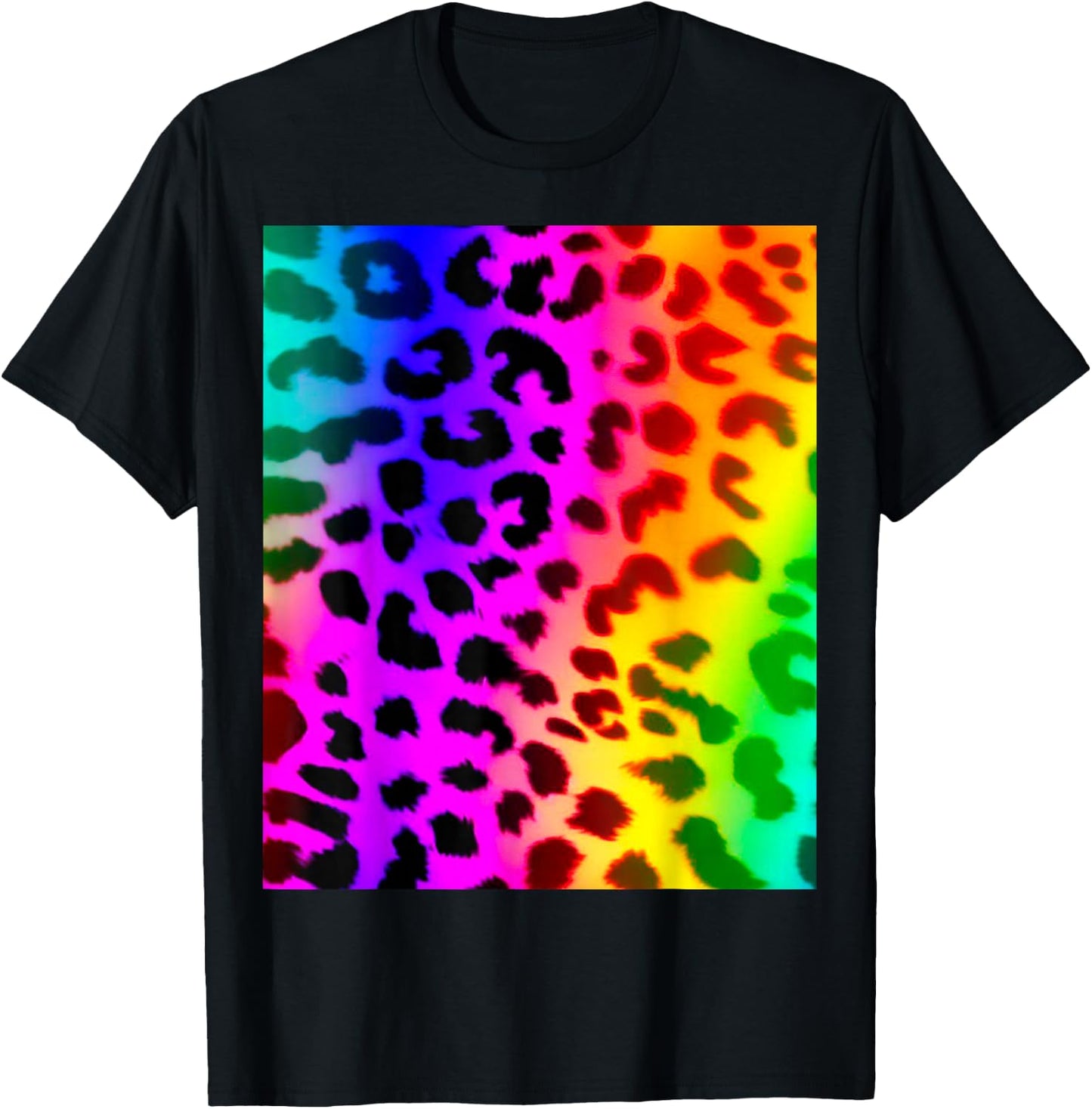 Rainbow Leopard Animal Print T-Shirt - T-Shirt | Black