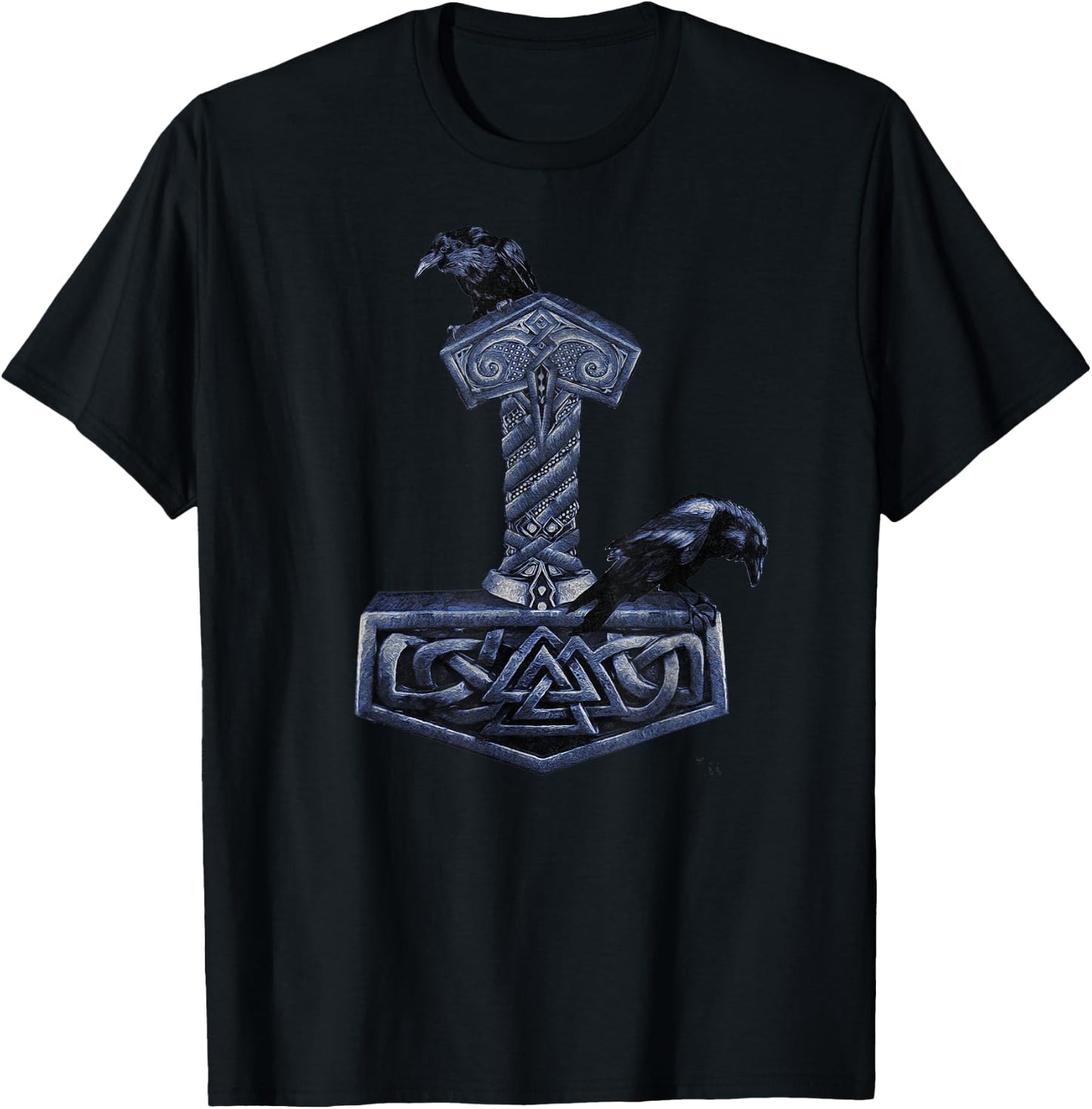 Viking Norse Mythology Thor's Mjolnir Odin's Huginn & Muninn T-Shirt - T-Shirt | Black