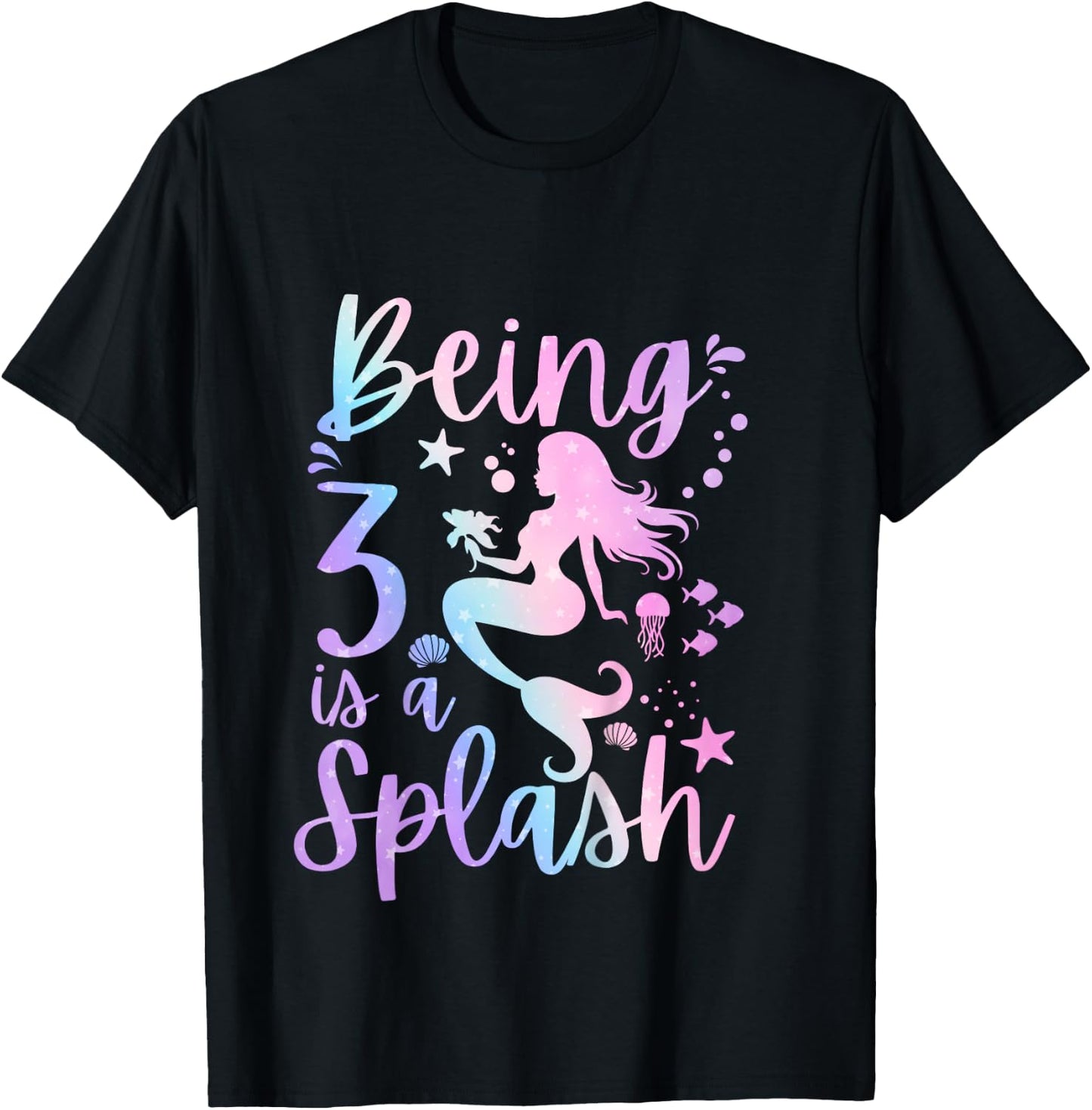 3 Year Old 3rd Mermaid Birthday Under Sea Party Themed T-Shirt - T-Shirt | Black
