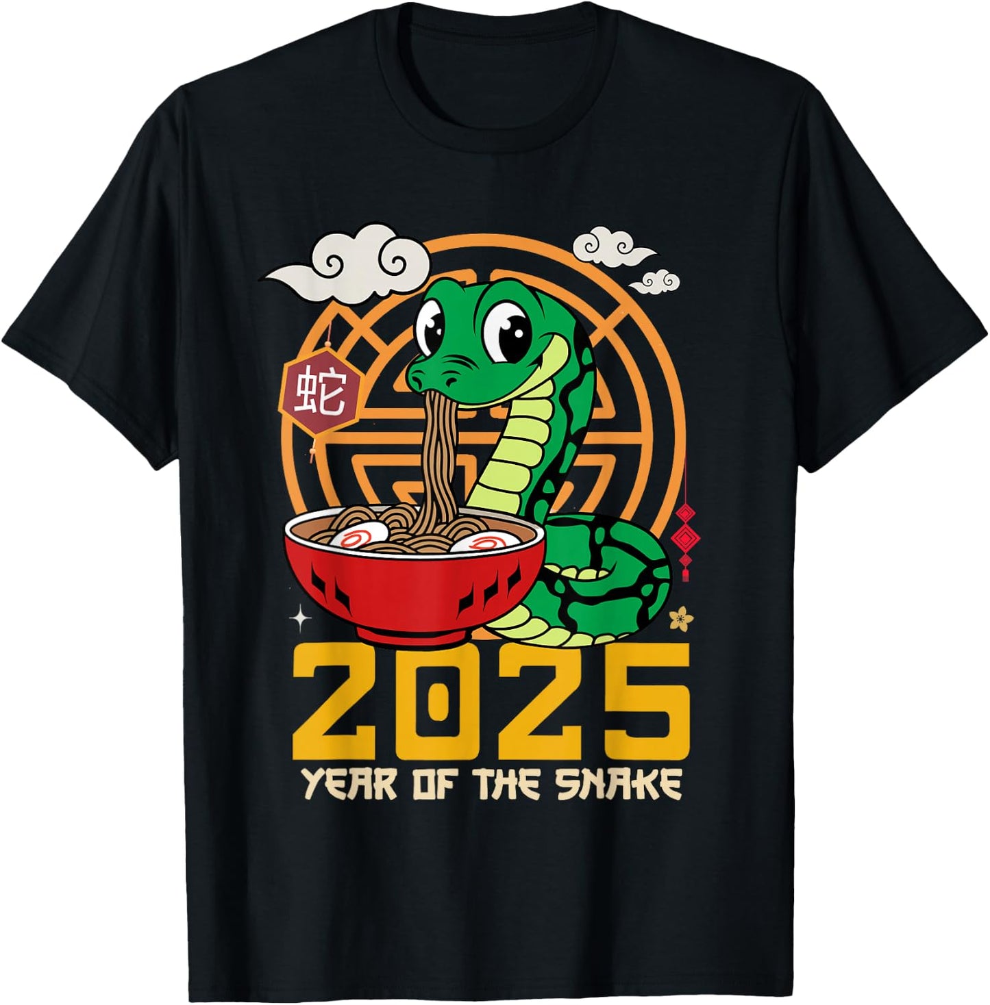 Cute Chinese New Year Of The Snake 2025 Noodles Ramen Kids T-Shirt - T-Shirt | Black