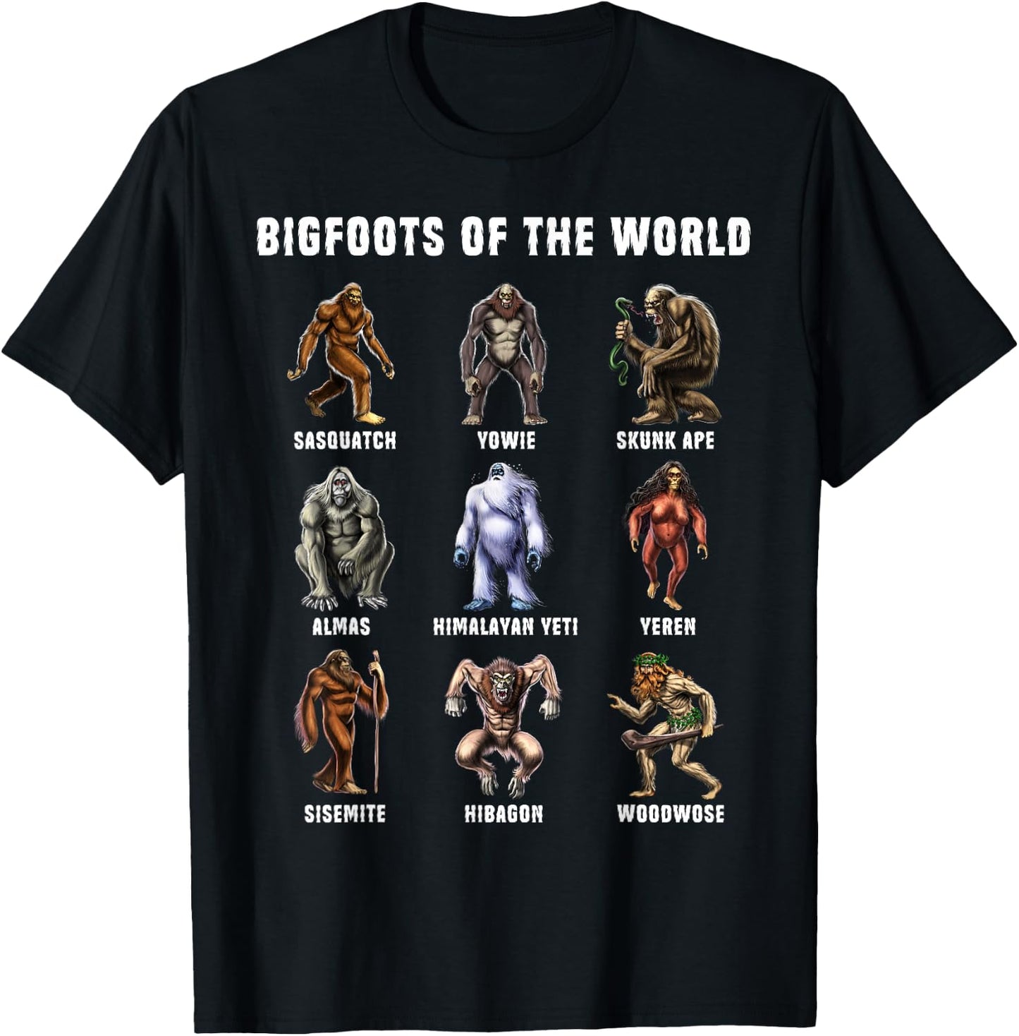 Cryptozoology Cryptid Fantasy Creatures Clothing Bigfoots Of The World Cryptozoology Cryptid Creature -Adults Black Small T-Shirt - T-Shirt | Black