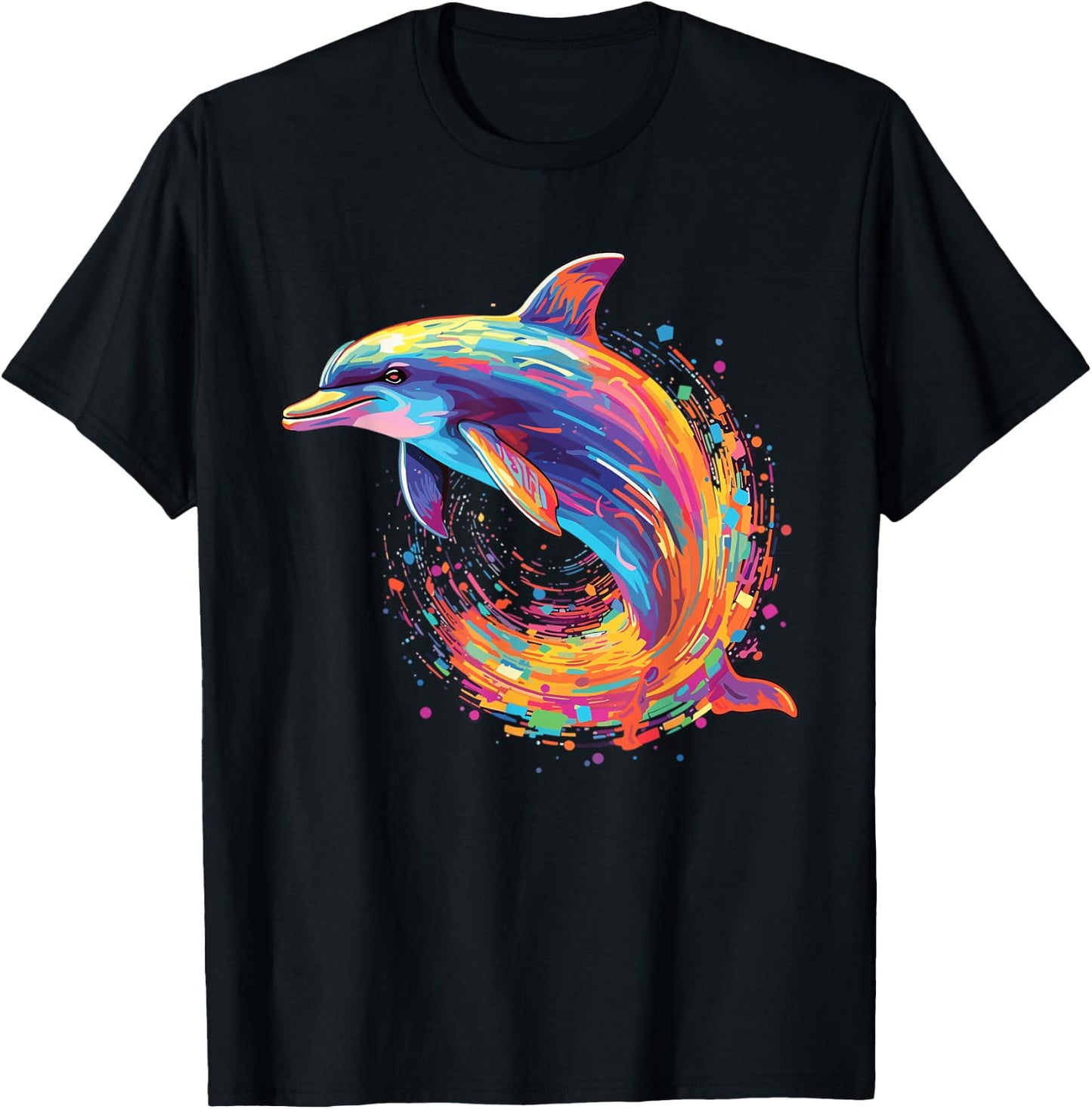 Watercolour Colourful Dolphin , black T-Shirt - T-Shirt | Black
