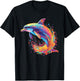 Watercolour Colourful Dolphin , black T-Shirt - T-Shirt | Black