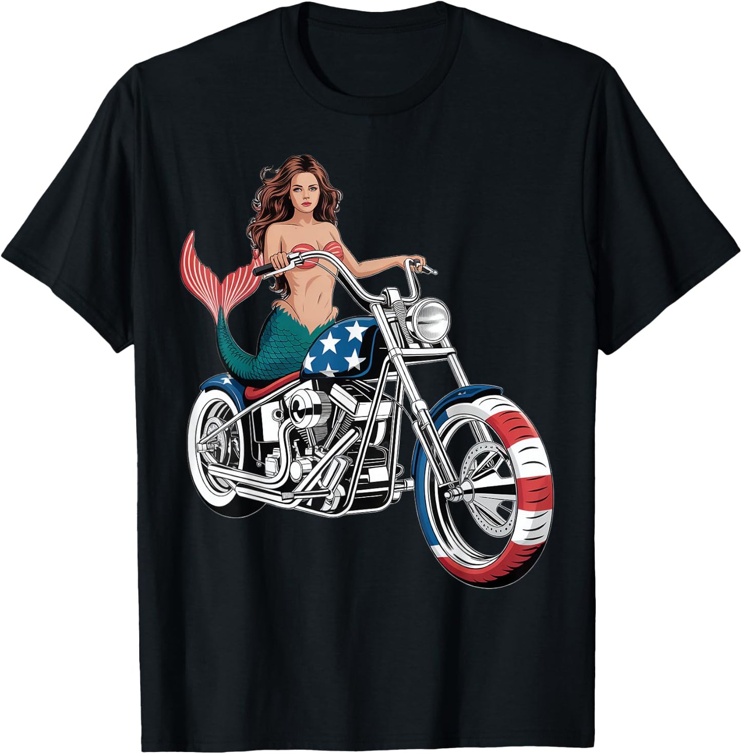 Mermaid Chopper Motorcycle Design T-Shirt - T-Shirt | Black