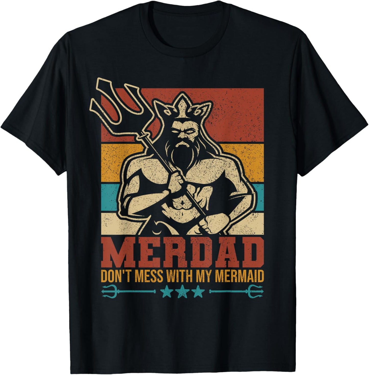 Merdaddy Mermaid Dad Costume Merman Fathers Day Party Outfit T-Shirt - T-Shirt | Black
