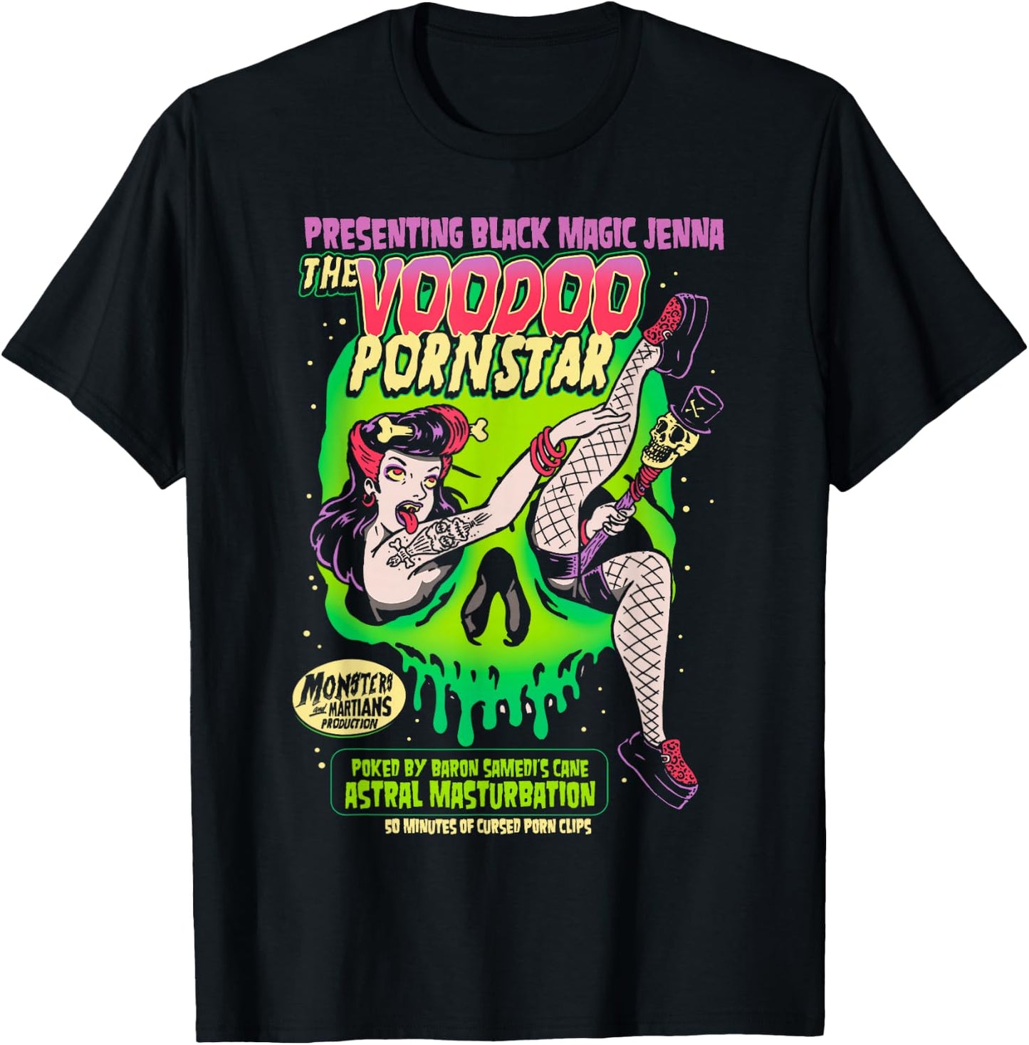 Horror Art - Voodoo Porn Star - Psychobilly Punk Art T-Shirt - T-Shirt | Black