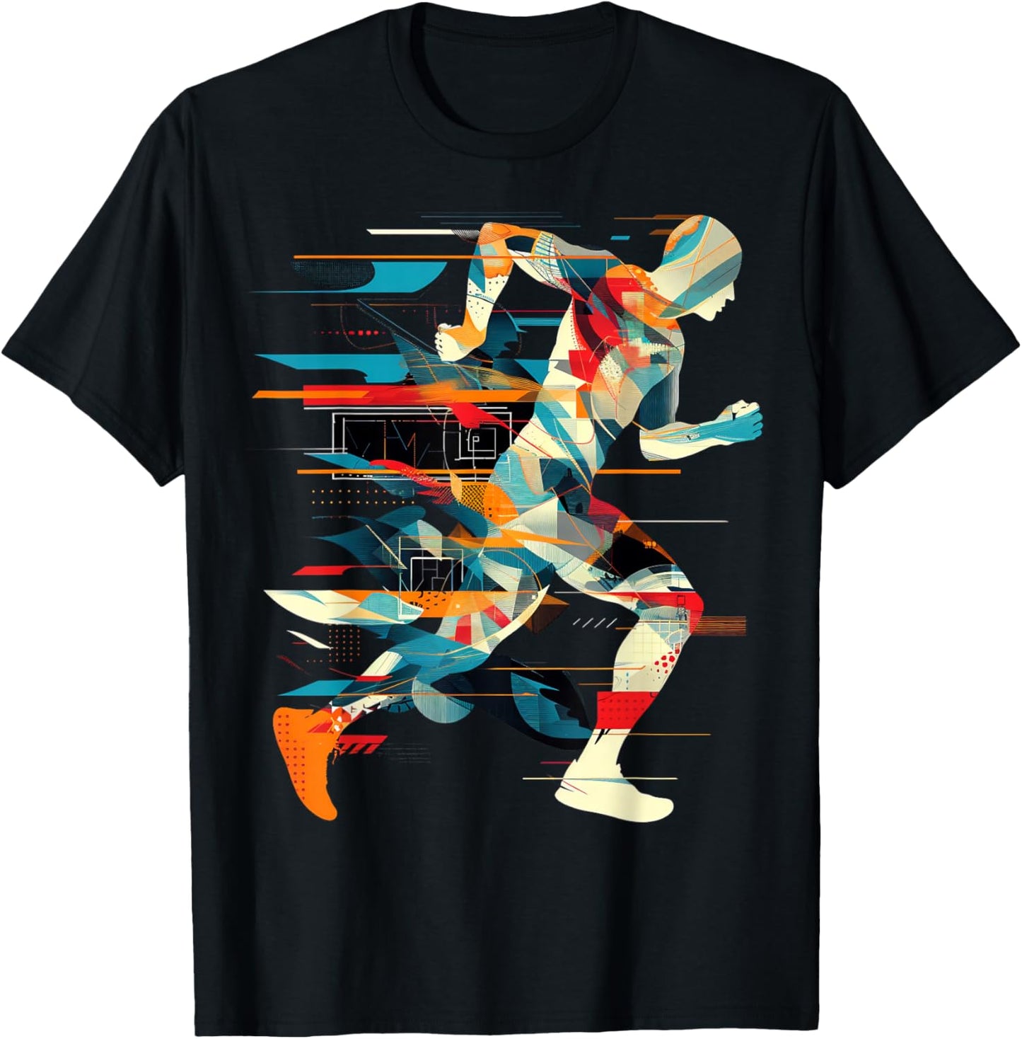 Artsy Marathon Runner on Abstract Art Marathon , black T-Shirt - T-Shirt | Black