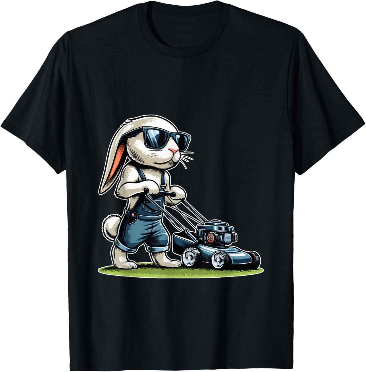 Mowing Lawn Bunny Easter Egg T-Shirt - T-Shirt | Black