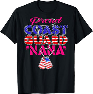 Proud US Coast Guard Nana US Flag Dog Tags Military Grandma T-Shirt - T-Shirt | Black