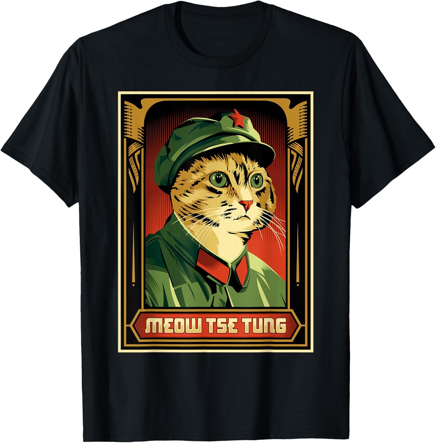 Meow Tse Tung Funny Mao Tse Tung Cat Lover Sarcastic Kitten Men Women T-Shirt - T-Shirt | Black