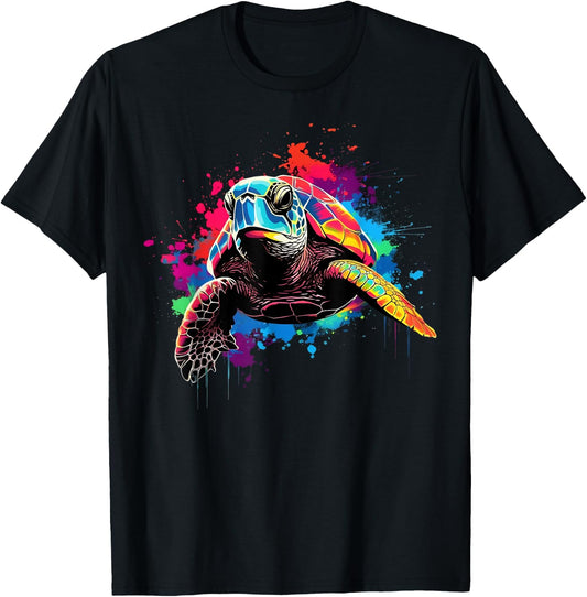 Cool Turtle on colorful painted Turtle T-Shirt - T-Shirt | Black