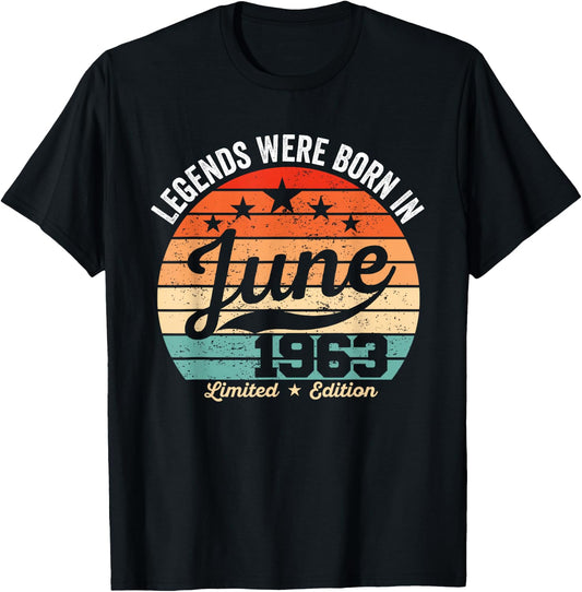 Vintage 63rd Birthday Legends were Born in June 1963 T-Shirt - T-Shirt | Black