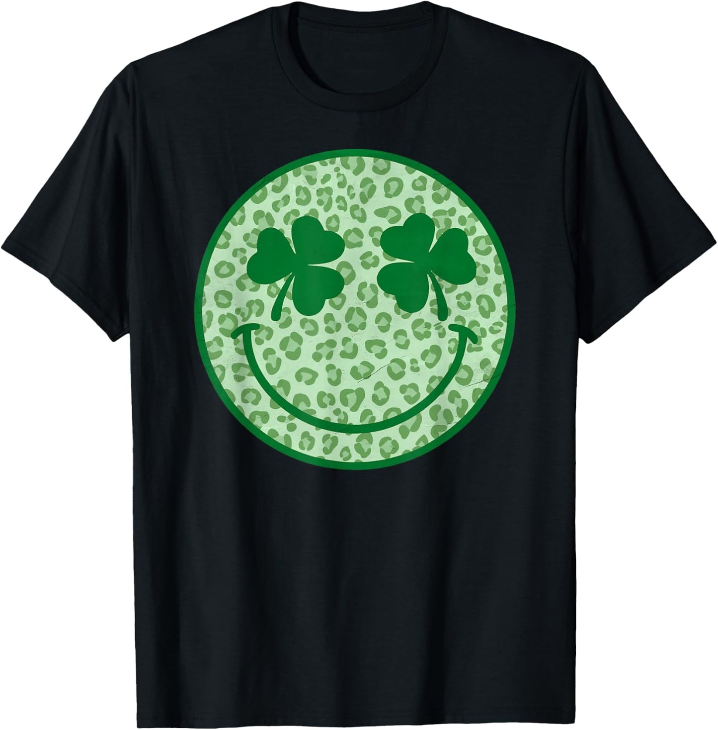 Smile Happy St Patricks Day Retro Shamrock Leopard T-Shirt - T-Shirt | Black