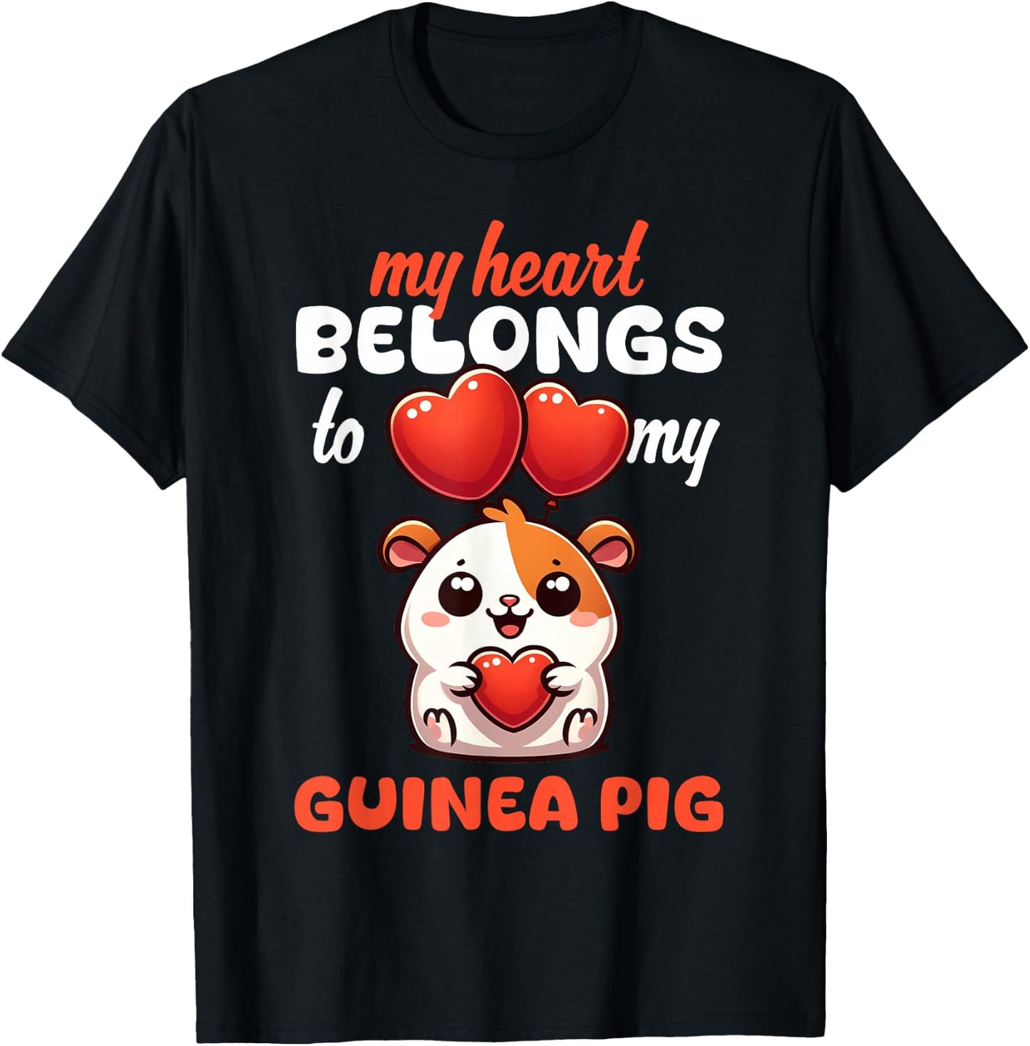 Cute My Heart Belongs To My Guinea Pigs Lover Graphic Cavy T-Shirt - T-Shirt | Black