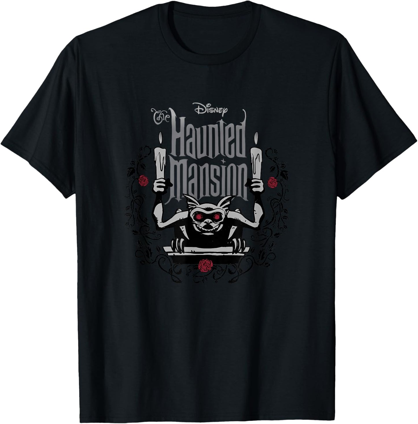 The Haunted Mansion Candle Holder Gargoyle Black Thorn Roses T-Shirt - T-Shirt | Black