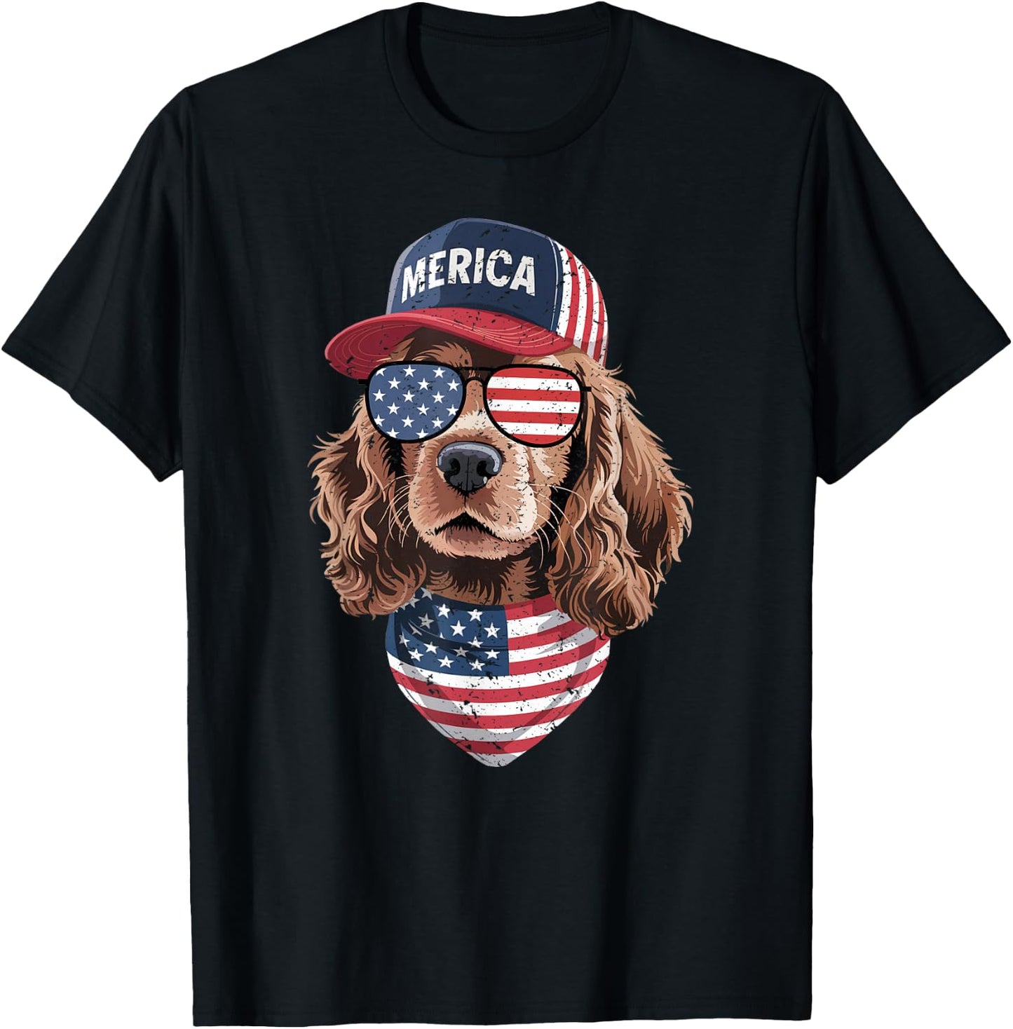 Cocker Spaniel 4th of July US American Flag Dog Patriotic T-Shirt - T-Shirt | Black