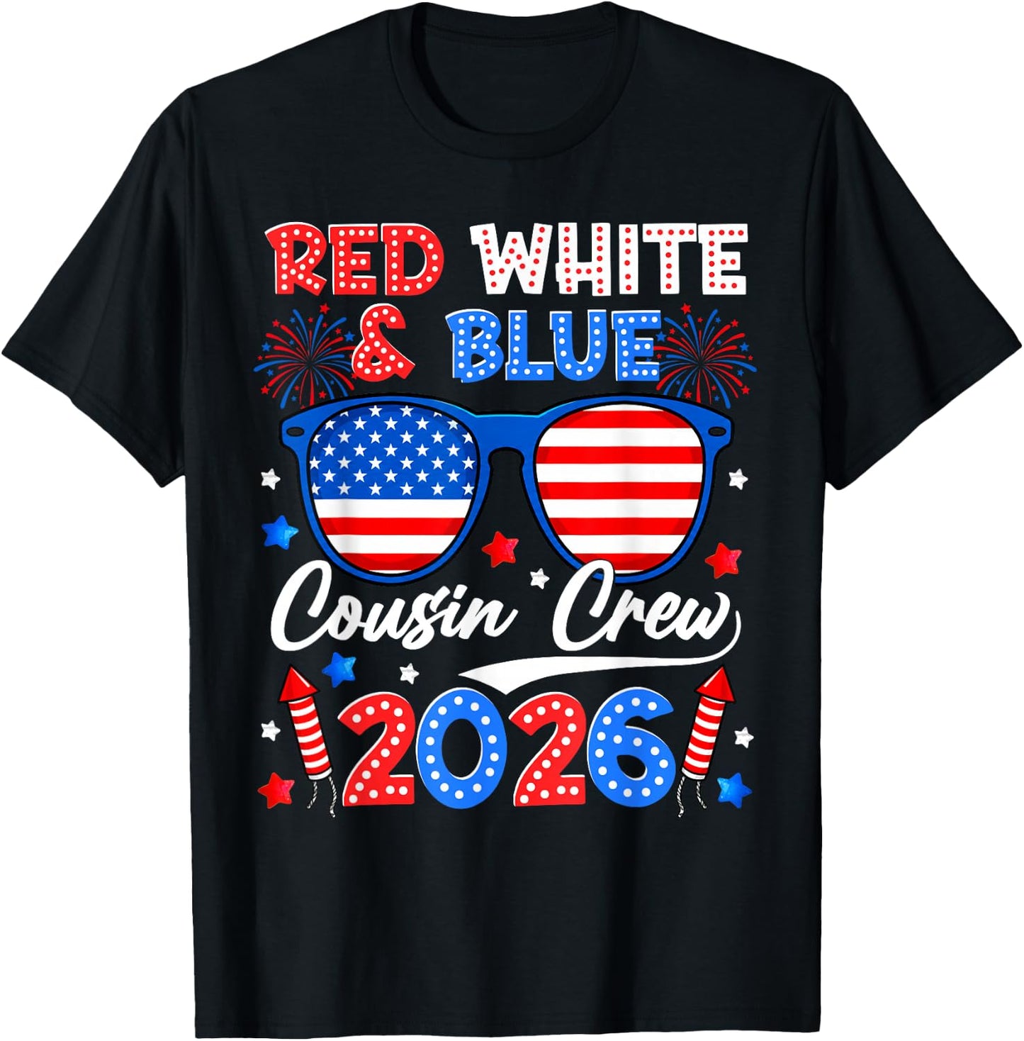 Red White and Blue Cousin Crew 2026 Matching Family 4th July T-Shirt - T-Shirt | Black