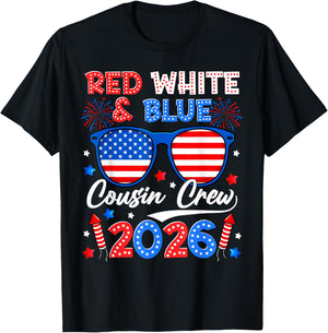 Red White and Blue Cousin Crew 2026 Matching Family 4th July T-Shirt - T-Shirt | Black