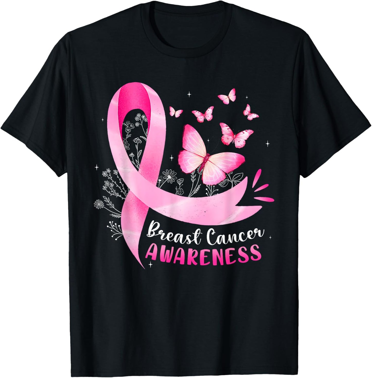 Pink Ribbon In October We Wear Pink Breast Cancer Awareness T-Shirt - T-Shirt | Black