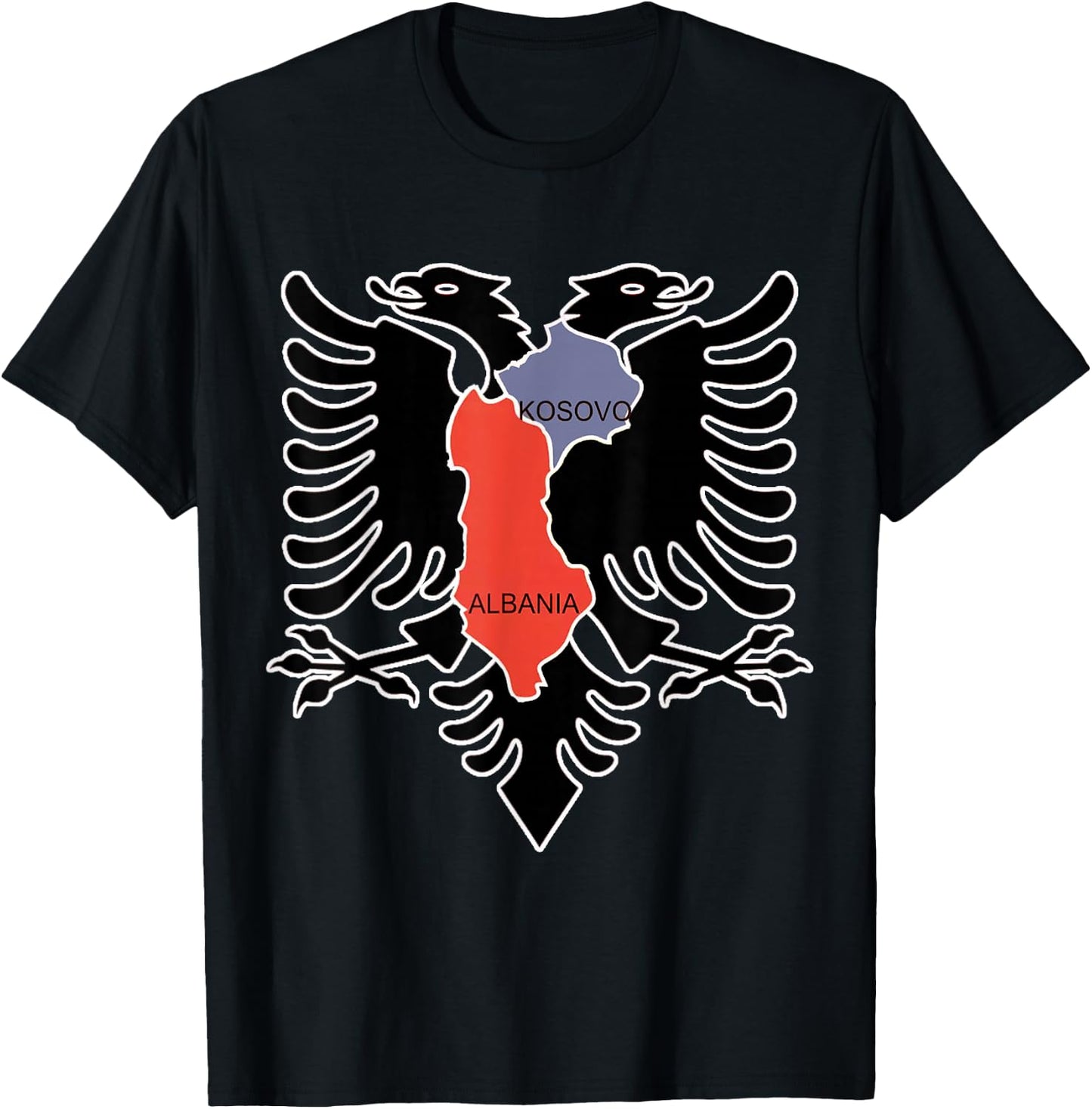 Albania and Kosovo Country Outline with Eagle Emblem T-Shirt - T-Shirt | Black