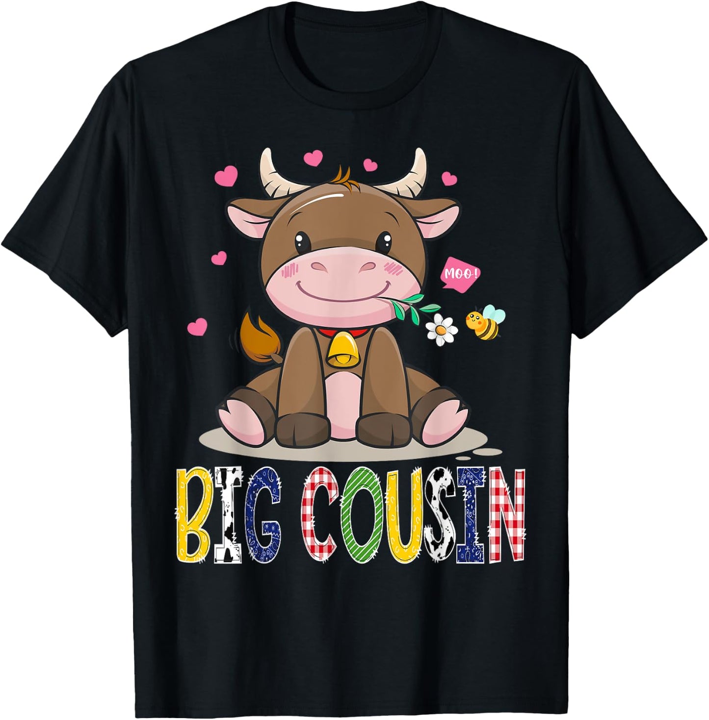 Big Cousin Cute Cow Moo Farmer Birthday Boy Matching T-Shirt - T-Shirt | Black