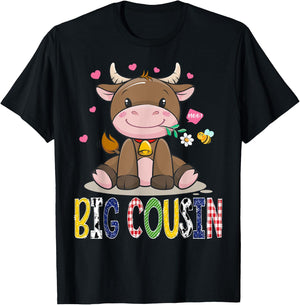 Big Cousin Cute Cow Moo Farmer Birthday Boy Matching T-Shirt - T-Shirt | Black