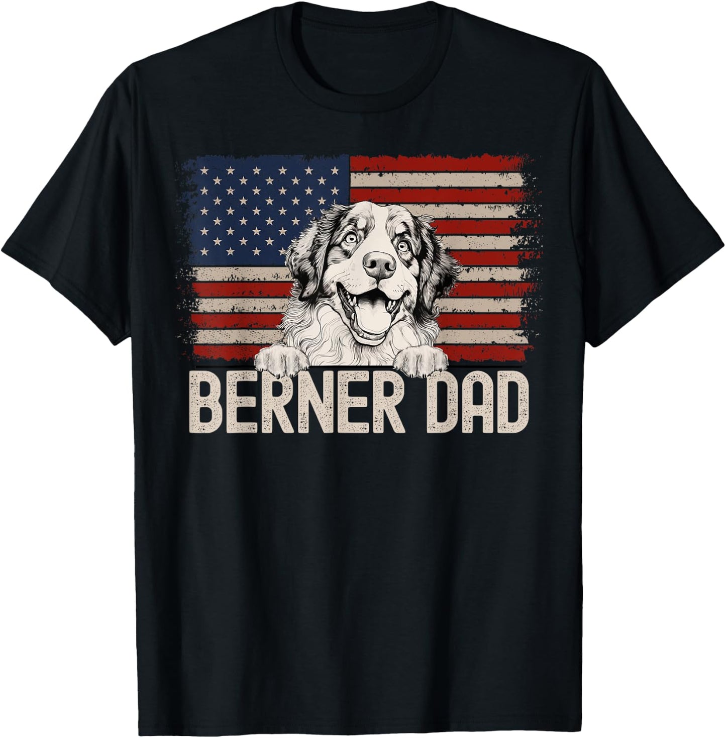 Best Dog Dad Ever American Flag - Berner Dad T-Shirt - T-Shirt | Black