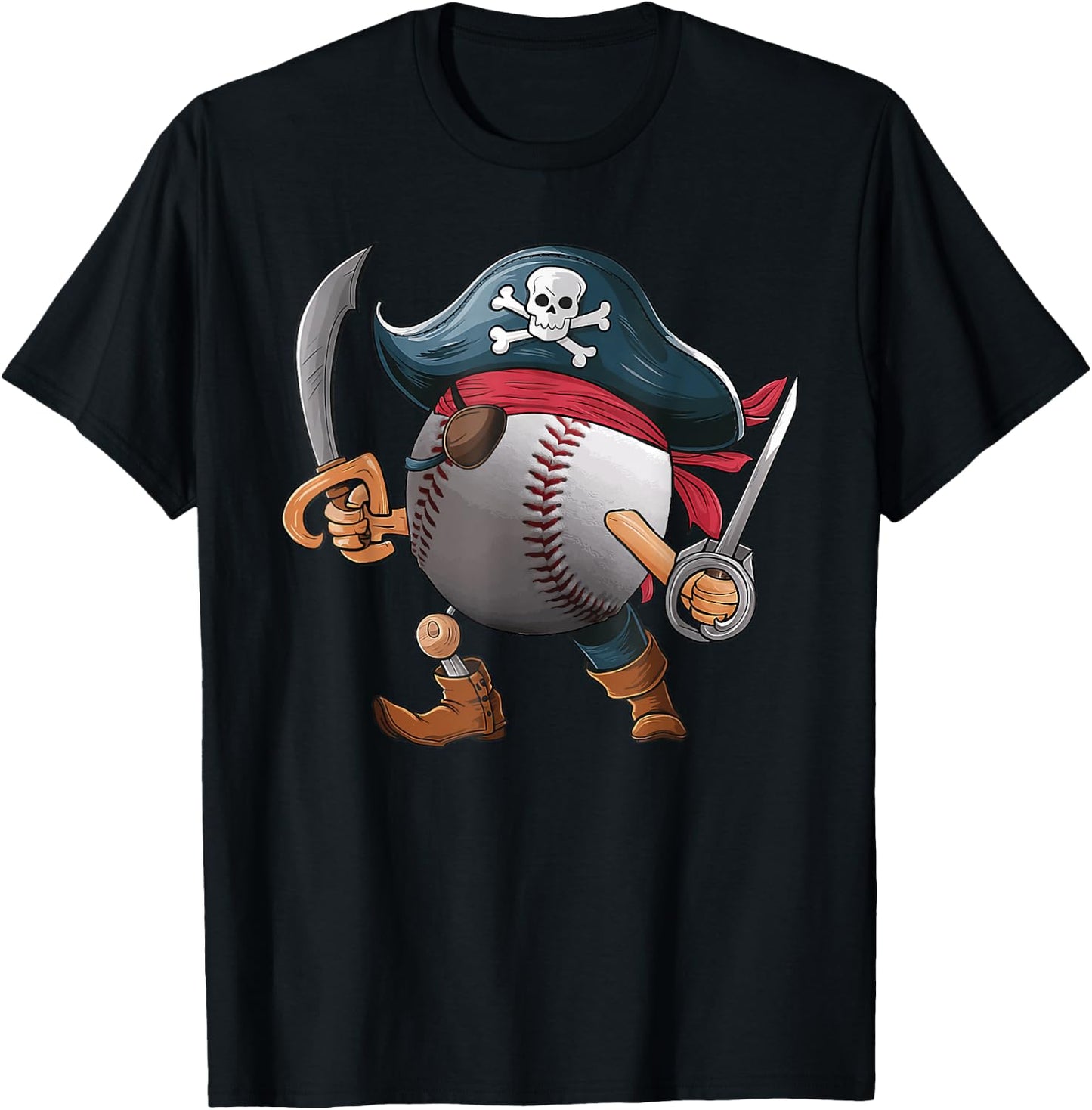 Baseball Pirate Ball Costume Funny Crossbones Skull Skeleton T-Shirt - T-Shirt | Black