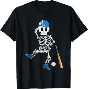 Baseball Skeleton Halloween Vintage Baseball Playing T-Shirt - T-Shirt | Black