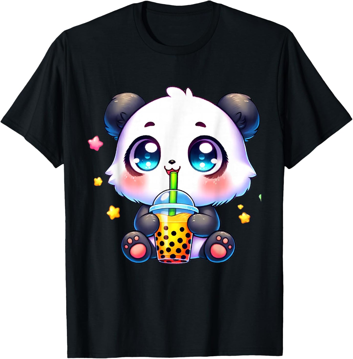 Kawaii Panda Drinking Boba Bubble Cute Anime for Kids T-Shirt - T-Shirt | Black