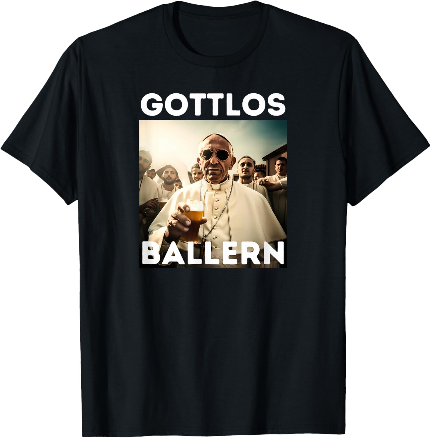 Gottlos Ballern Lustiges Papst Franziskus Fünf Bier T-Shirt - T-Shirt | Black