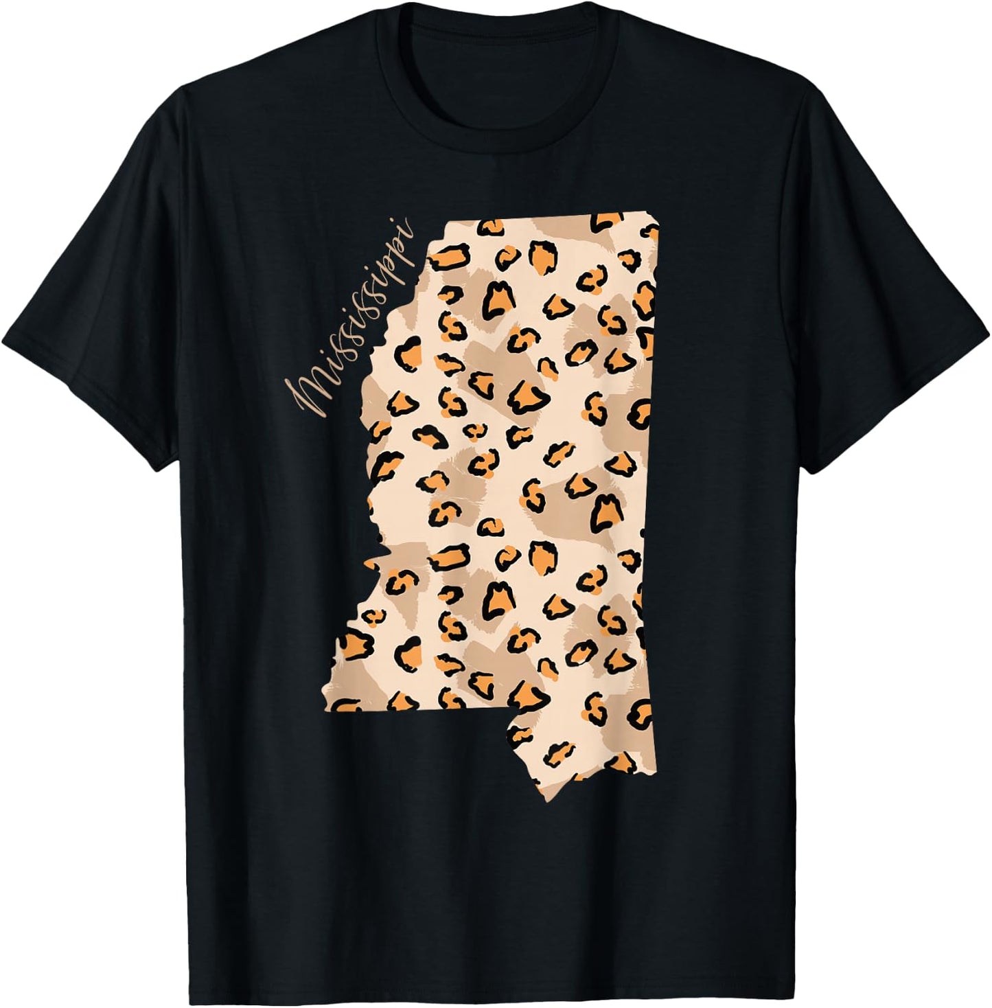 Mississippi Leopard Pattern Map Leo State Of Mississippi T-Shirt - T-Shirt | Black