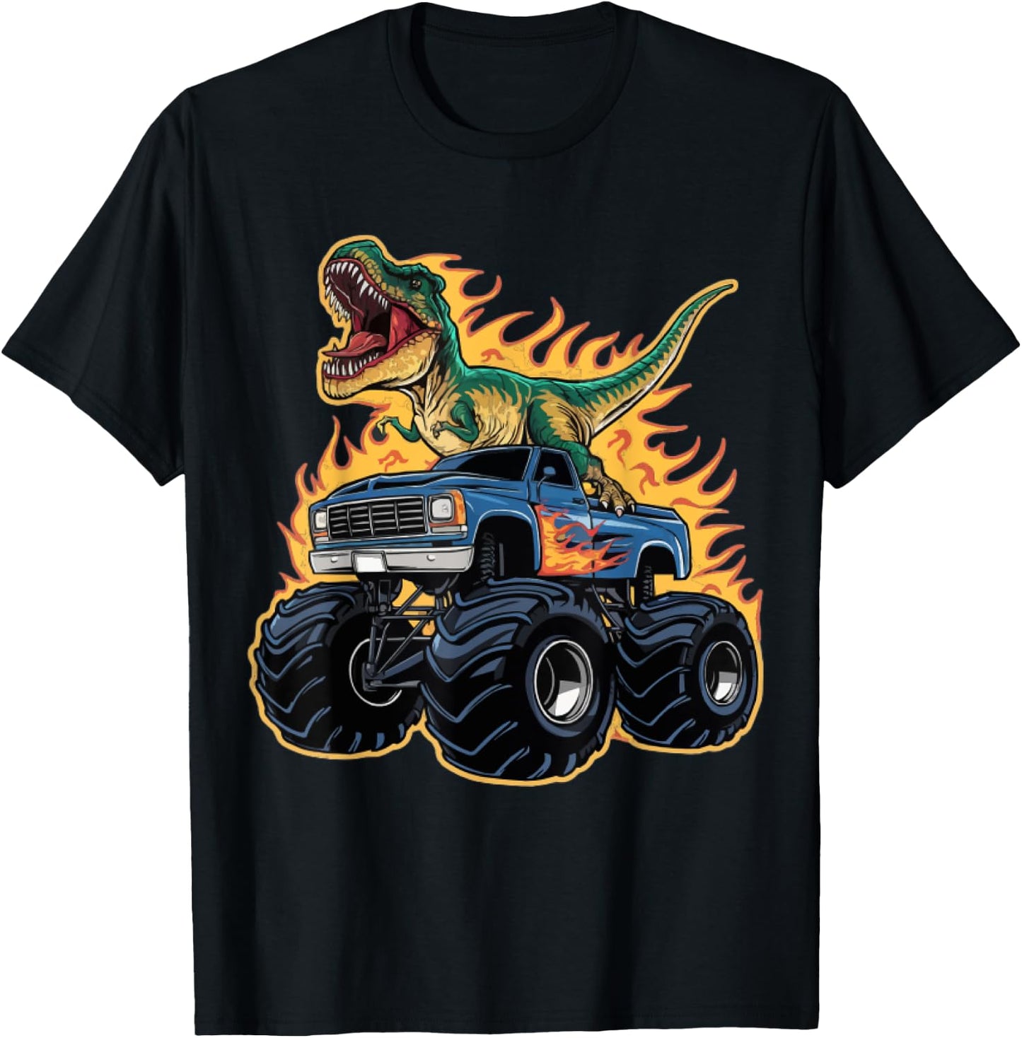 Monster Truck Dinosaur Birthday Party Monster Truck Boy , Black, S T-Shirt - T-Shirt | Black
