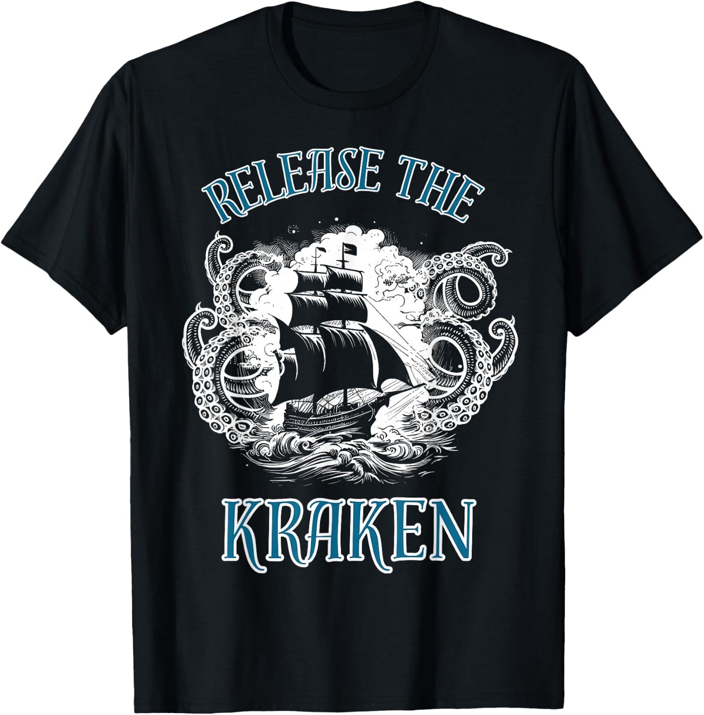 Giant Octopus, Release The Kraken Pirate Ship T-Shirt - T-Shirt | Black