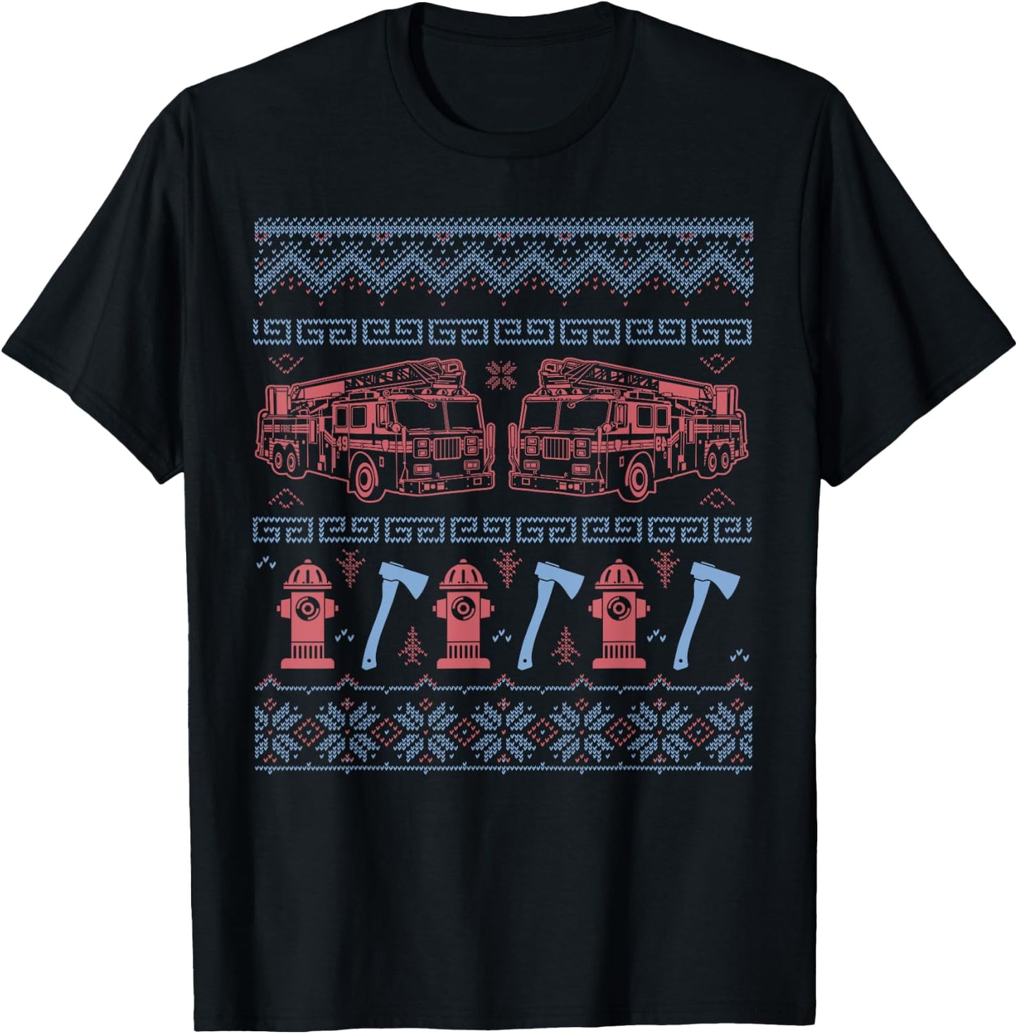 Ugly Firefighter Christmas Sweater T-Shirt - T-Shirt | Black