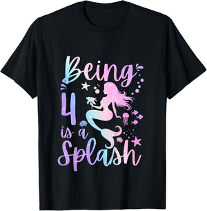 4 Year Old 4th Mermaid Birthday Under Sea Party Themed T-Shirt - T-Shirt | Black
