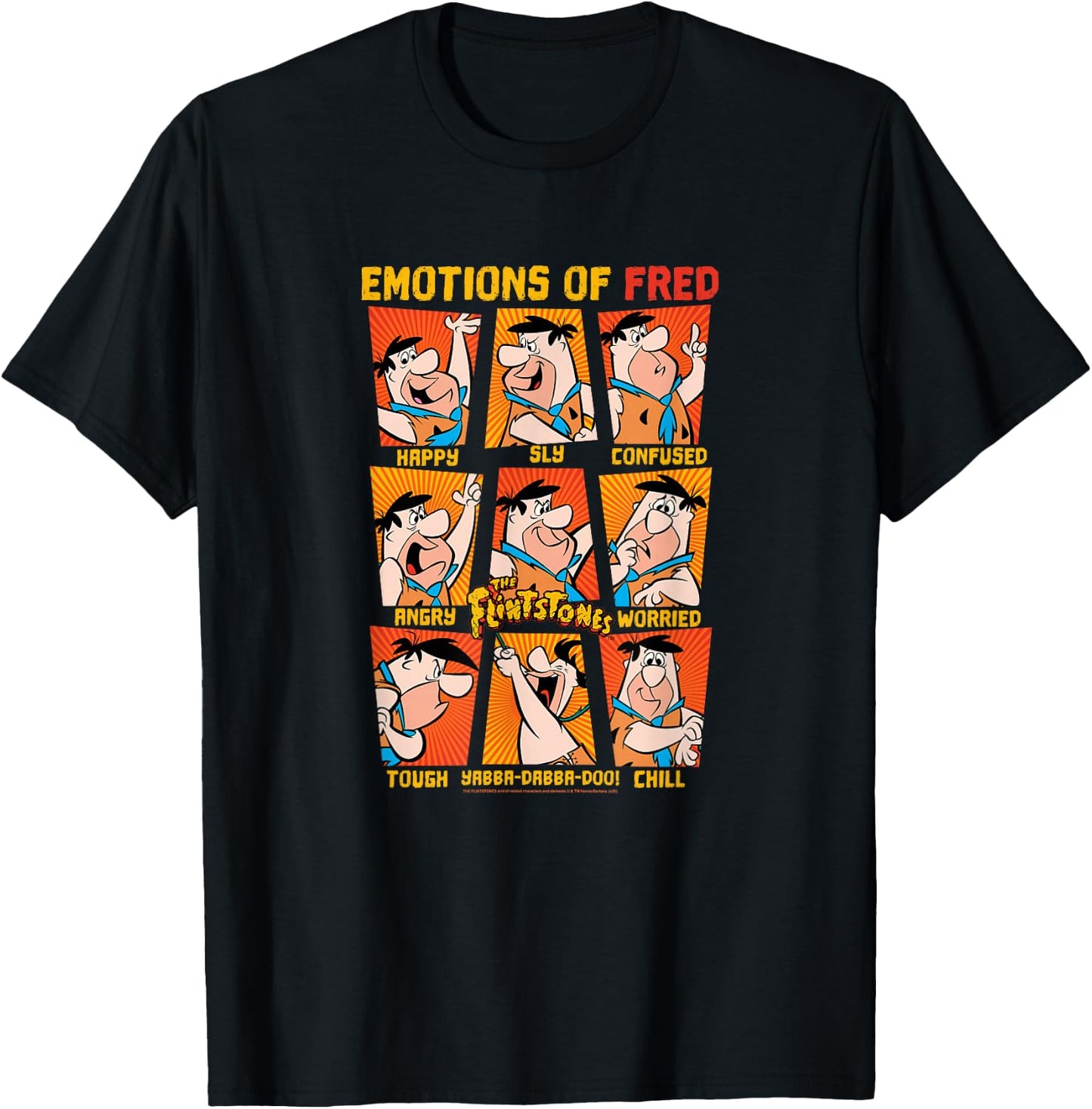 The Flintstones Emotions of Fred Flintstone Box-Up Grid T-Shirt - T-Shirt | Black